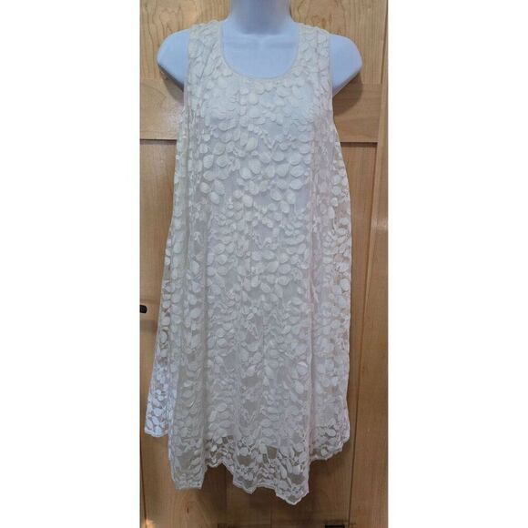 White Lace Sleeveless Shift Dress By Max Studio - Floral Pattern fairycore whims - Picture 1 of 8